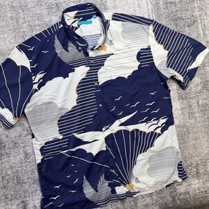 Tori Richard Shirt Men XL Blue Crane Cloud Japanese AOP Performance Resort Beach